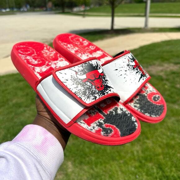 Chicago‎ Bulls Team Pattern Gel Slide Sandals Men’s Size 9/10 Red - Picture 7 of 16
